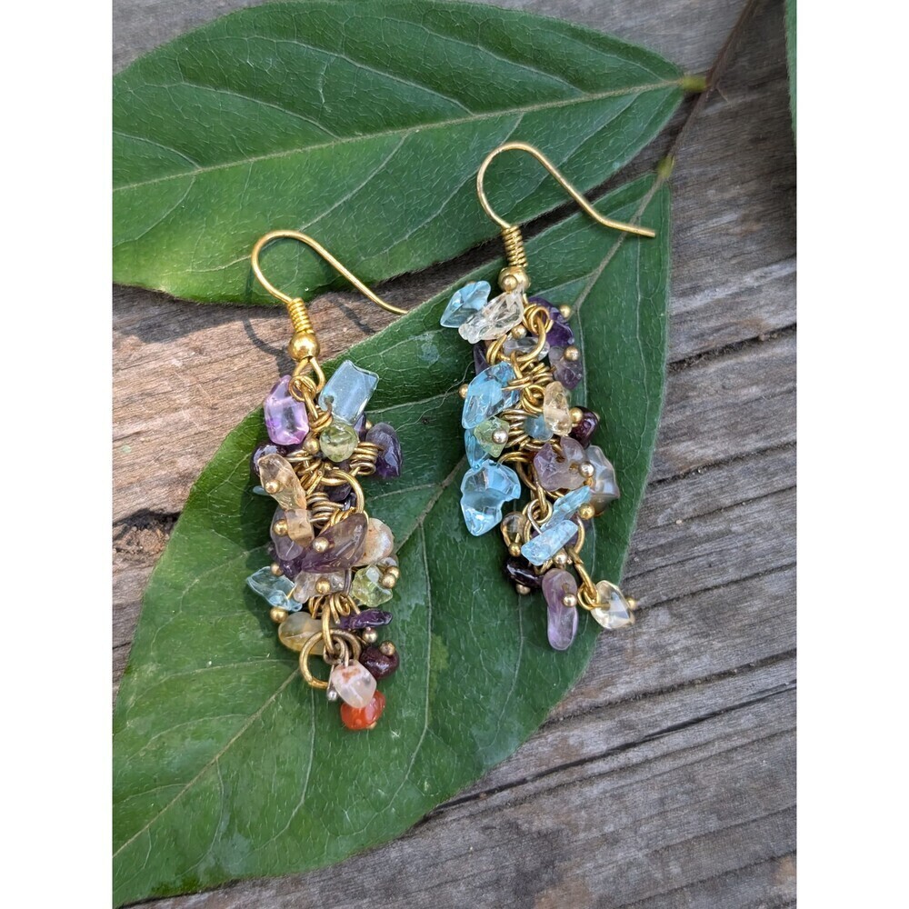 Vintage Gemstone Nugget Earrings - Rose Quartz Stone Earrings
